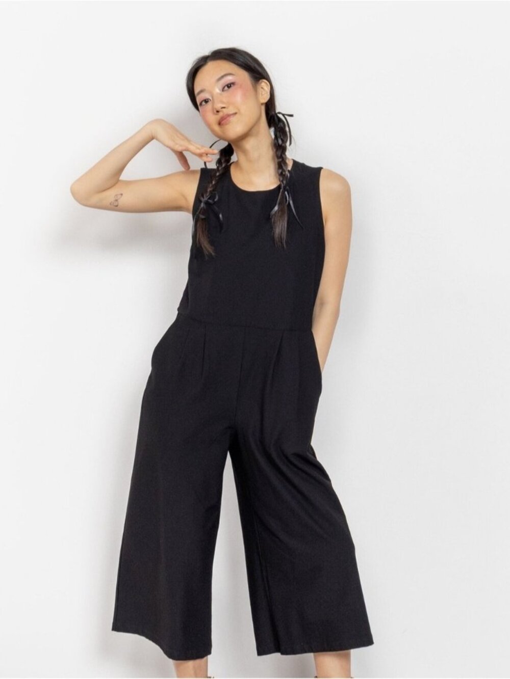 Eileen Fisher Black High neck Wide leg jumpsuit